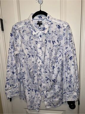 Talbots White Dress Shirt with Blue Floral Print